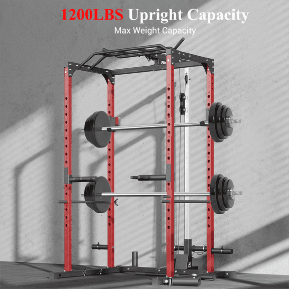 CazToi 1200 Lbs Multi-Functional Power Rack with Adjustable Cable System Full Body Workout Rack Gym Equipment