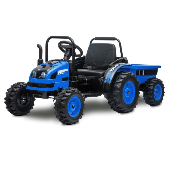 CazToi 12V 35W Dual Motors Ride On Tractor with Trailer for Kids Gift for Boys Girls
