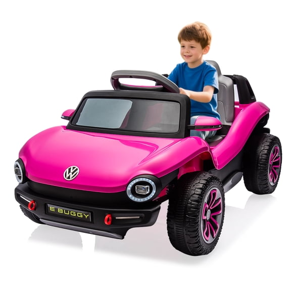 CazToi 12V Dual 30W Motors Licensed Volkswagen Beetle Ride-On Car with Parent Remote Control LED Lights & Music in Pink