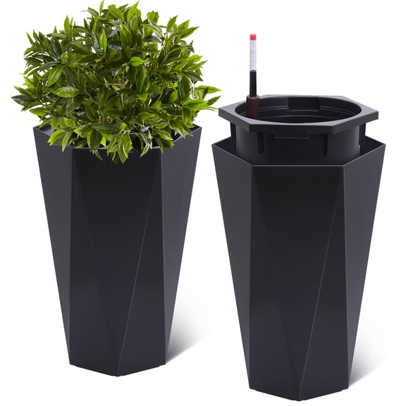 CazToi 16-22.4Inch Self Watering Planters Set of 2 with Water Level Monitor Inner Bucket Trays for Indoor Outdoor Use