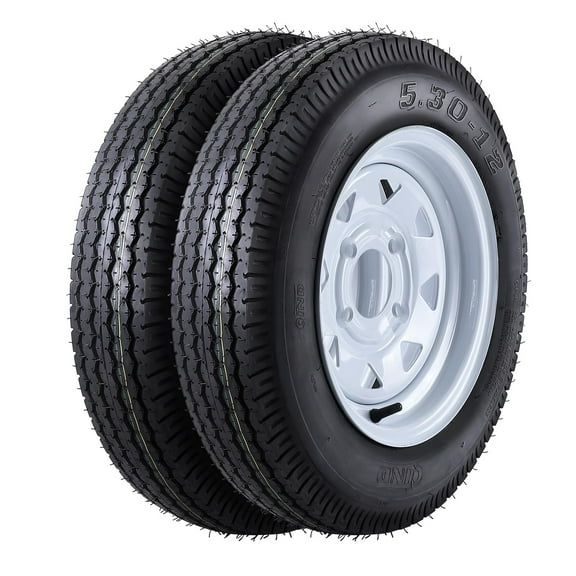 CazToi 2 Pack 5.30-12 Trailer Tires on 12" Rims 4 Lug on 4" PCD Load Range C 6PR