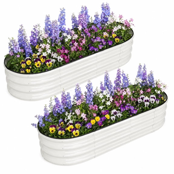 CazToi 2 Pack Oval Galvanized Raised Garden Bed, 4.5x2x1ft 0.5mm Thickened Steel Planter Box, Open Bottom