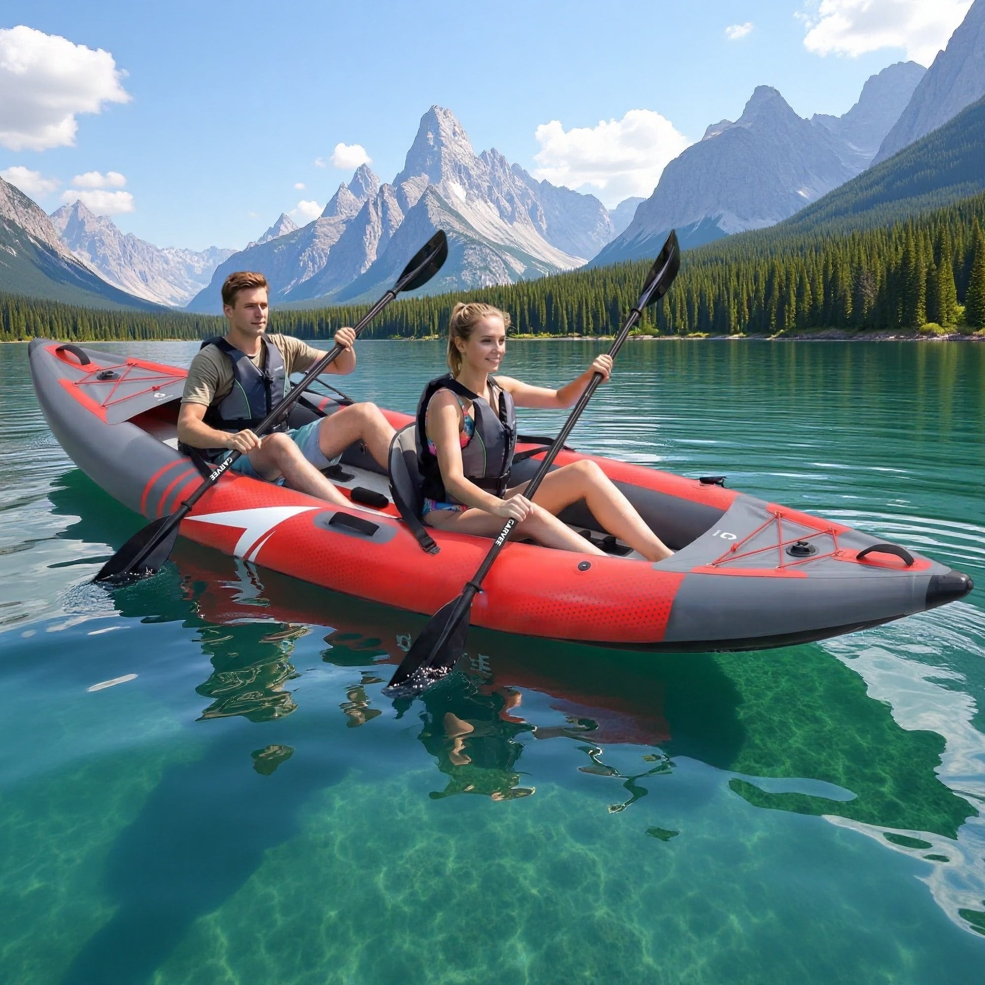 CazToi 2-Person Inflatable Kayak Set Heavy Duty PVC Blow Up Tandem Kayak Includes 2 Paddles, Pump and Seats, 12.5 Ft