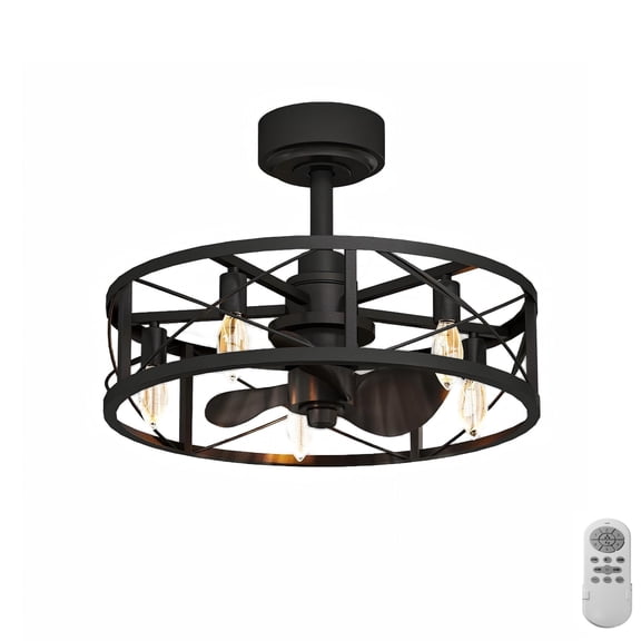 CazToi 20" Caged Bladeless Ceiling Fan Remote Dimmable Rustic Farmhouse