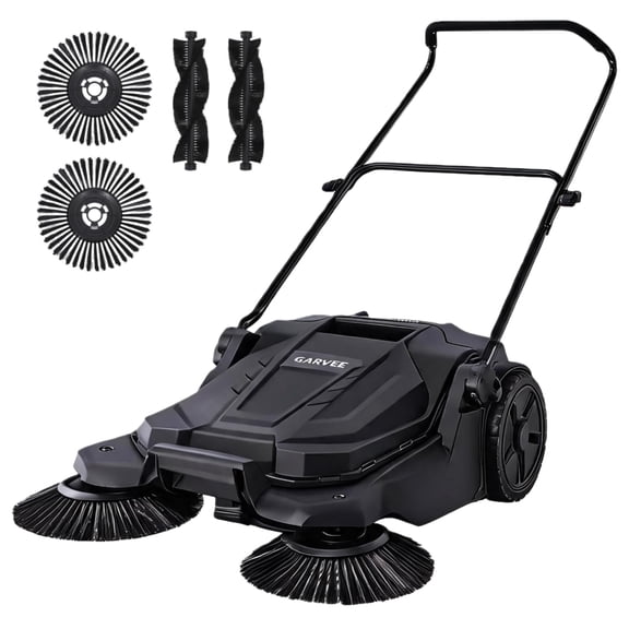 CazToi 25.6" Professional Walk-Behind Push Floor Sweeper, Adjustable Handle, 5-Gallon Dustbin