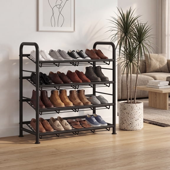 CazToi 25.6" Tall 4-Tier Heavy Duty Shoe Rack, Adjustable Metal Organizer