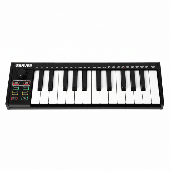 CazToi 25 Key USB MIDI Keyboard Controller with 8 Knobs 8 Drum Pads OLED Display DAW Integration