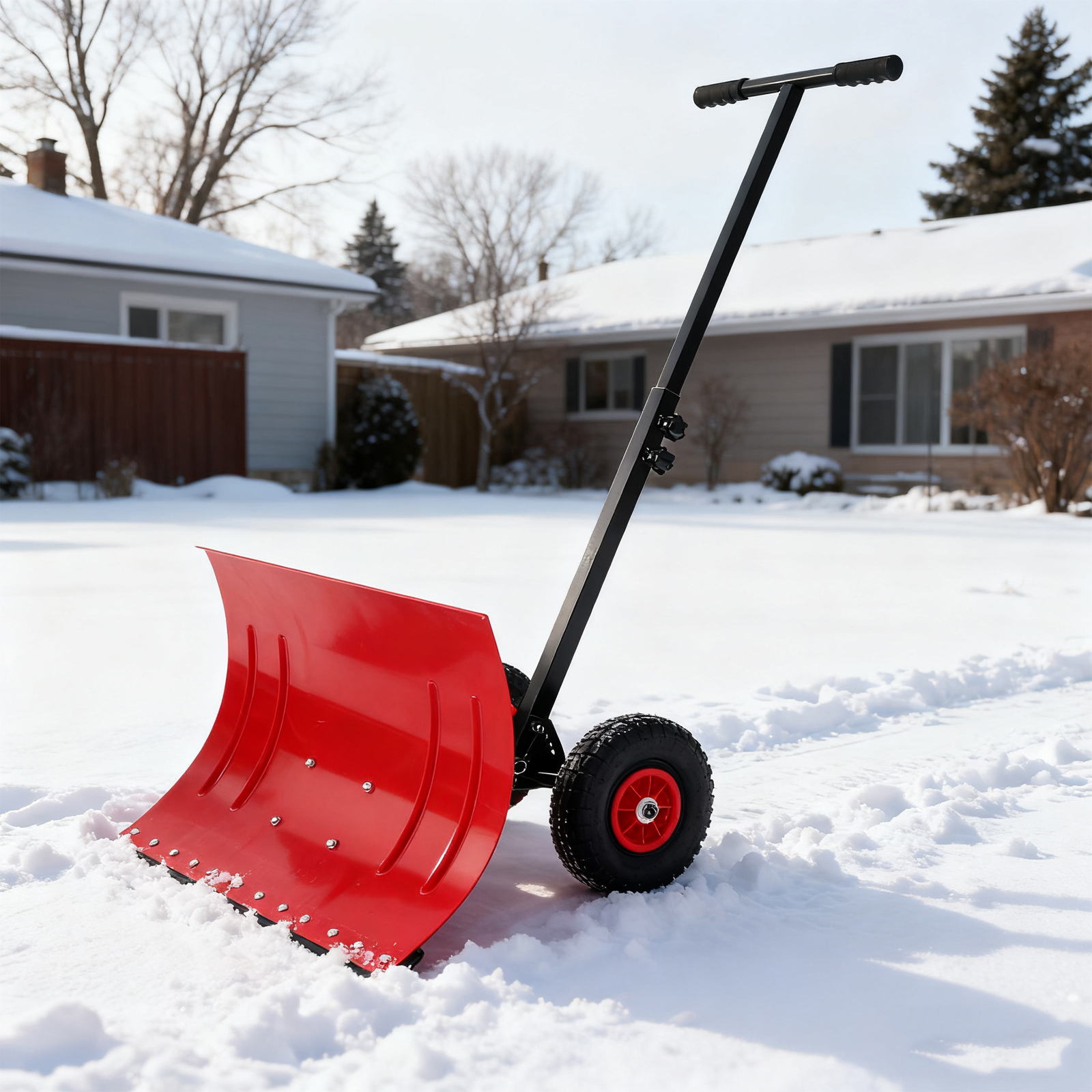 CazToi 29" Wheeled Snow Shovel Heavy Duty Wide Pusher with Adjustable