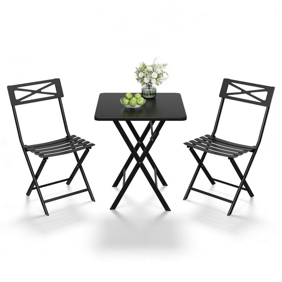 CazToi 3-Piece Outdoor Bistro Set, All-Metal Patio Table & Chairs Set with Round Tube Iron Frame