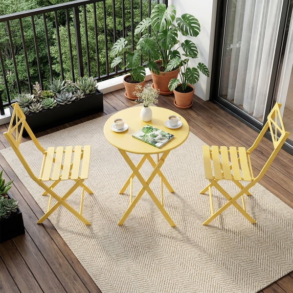 CazToi 3-Piece Outdoor Bistro Set, Metal Patio Furniture Set with 2 Chairs and 1 Round Table