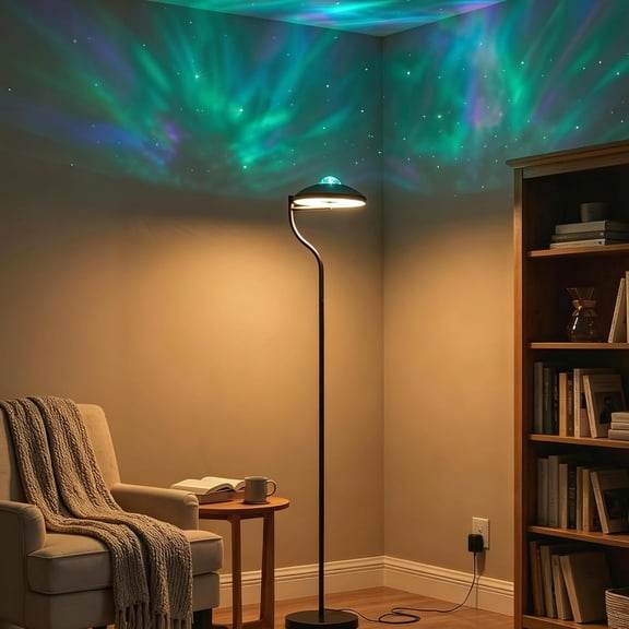 CazToi 3-in-1 Floor Lamp with Star Projector, LED Night Light & Water Ripple Effect, Magnetic Remote Control