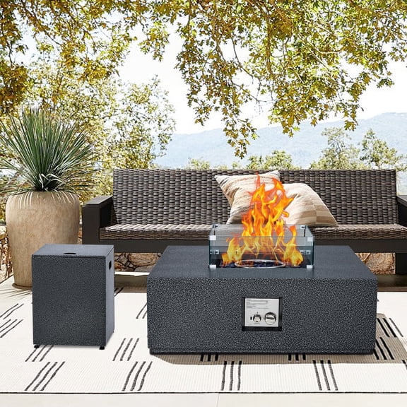 CazToi 36" Outdoor Propane Fire Pit Table, 50000 BTU with Wind Guard & Waterproof Cover, Complete Set for Patio & Backyard