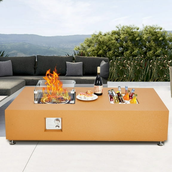 CazToi 36" Outdoor Propane Fire Pit Table, 50000 BTU with Wind Guard & Waterproof Cover, Complete Set for Patio & Backyard