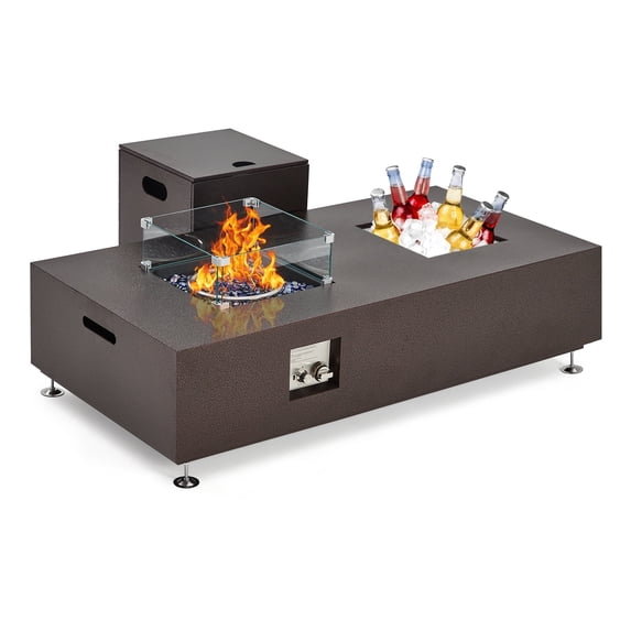 CazToi 56" Outdoor Propane Fire Pit Table, 50000 BTU with Wind Guard & Waterproof Cover, Complete Set for Patio & Backyard