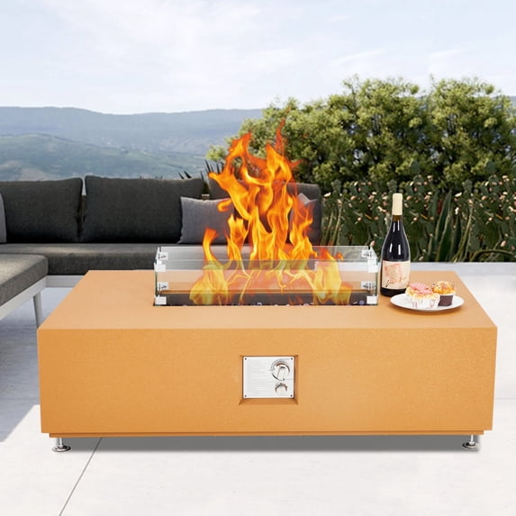 CazToi 48" Outdoor Propane Fire Pit Table, 50000 BTU with Wind Guard & Waterproof Cover, Complete Set for Patio & Backyard