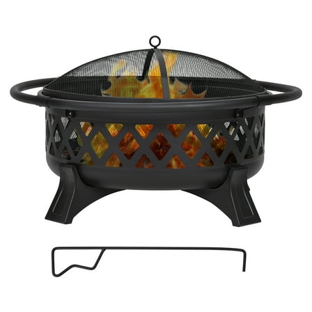 CazToi 37" Outdoor Heavy-Duty Steel Fire Pit with Spark Screen & Poker & Carry Handle