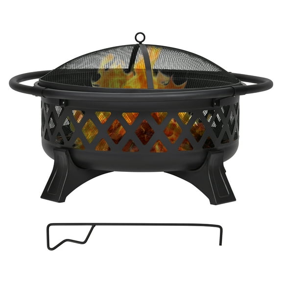 CazToi 37" Outdoor Heavy-Duty Steel Fire Pit with Spark Screen & Poker & Carry Handle