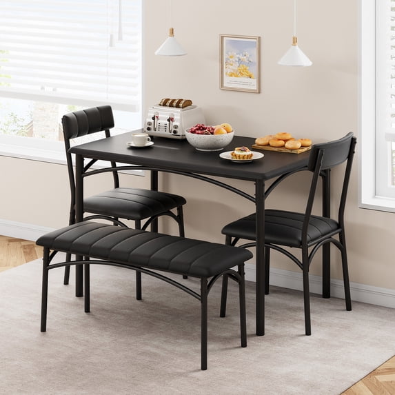 CazToi 4-Person Dining Table Set with Upholstered Bench & Chairs Space Saving Kitchen Table