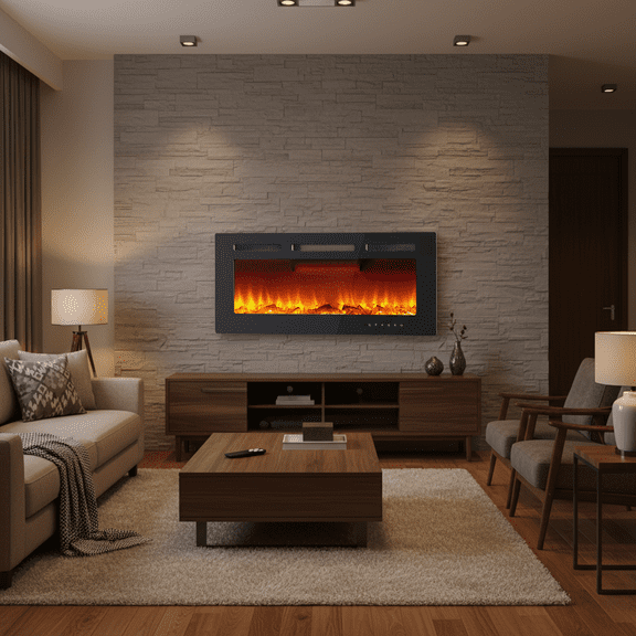 CazToi 40" Ultra-Thin Electric Fireplace Wall Recessed or Mounted 12 Flame Colors 1500W Heater with Remote & Timer