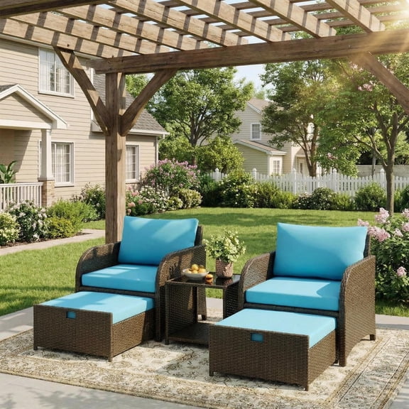 CazToi 5-Piece Space-Saving Patio Furniture Set with Pull-Out Design, All-Weather Wicker & Washable Cushions for Balcony Backyard