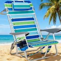 CazToi 5-Position Reclining Beach Chair with Pillow Lightweight Portable Folding Camping Chair with Backpack Straps & Cup Holder