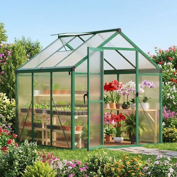 CazToi 6×6 FT Walk-In Greenhouse Outdoor with Roof Vent Polycarbonate & Aluminum Frame