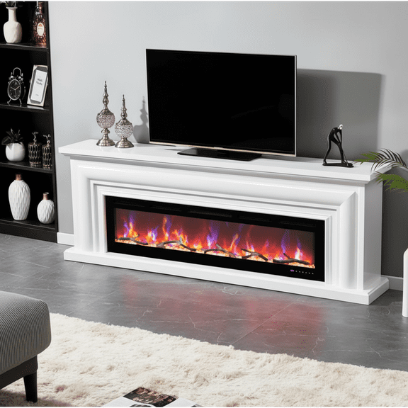 CazToi 60" Smart Built-In Electric Fireplace with Alexa Voice & 12 Color Flame 1500W Recessed Wall Heater