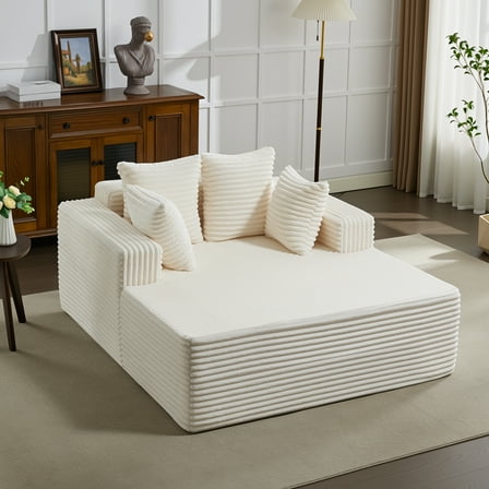 CazToi 61 Inch Oversized Chaise Lounge Chair Corduroy Sofa Bed with 4 Pillows Deep Seat No Assembly