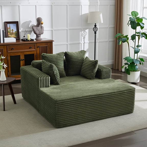 CazToi 61 Inch Oversized Chaise Lounge Chair Corduroy Sofa Bed with 4 Pillows Deep Seat No Assembly