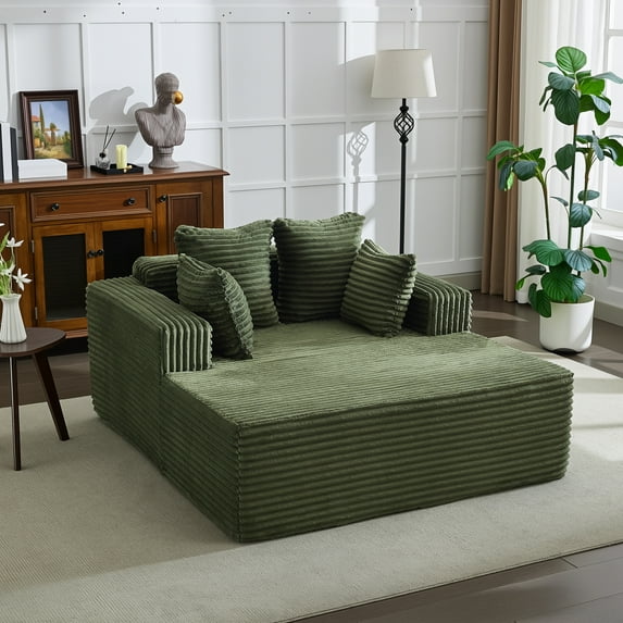 CazToi 61 Inch Oversized Chaise Lounge Chair Corduroy Sofa Bed with 4 Pillows Deep Seat No Assembly