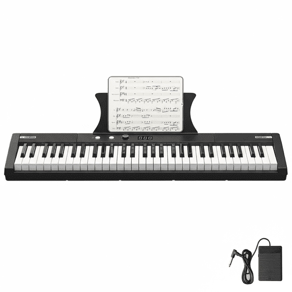 CazToi 61-Key Portable Keyboard Piano with Semi-Weighted Keys Built-in Speakers Headphones Stand & Stool
