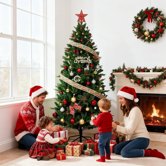 CazToi 6ft Artificial Christmas Tree with Foldable Metal Stand for Home Office Holiday Decor