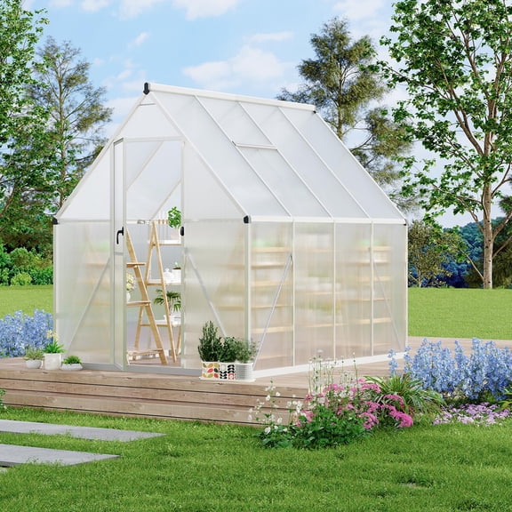 CazToi 6x7 FT Outdoor Walk-in Greenhouse Polycarbonate & Aluminum Frame with Roof Vent