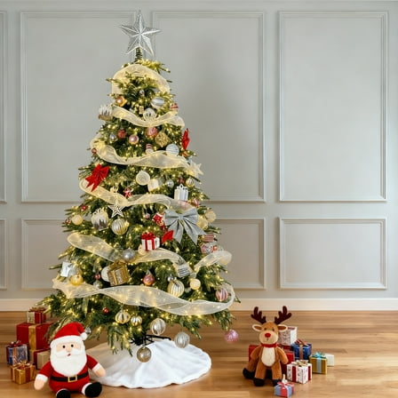 CazToi 7.5ft Pre-Lit Artificial Slim Christmas Tree with LED Lights Aspen Fir Design