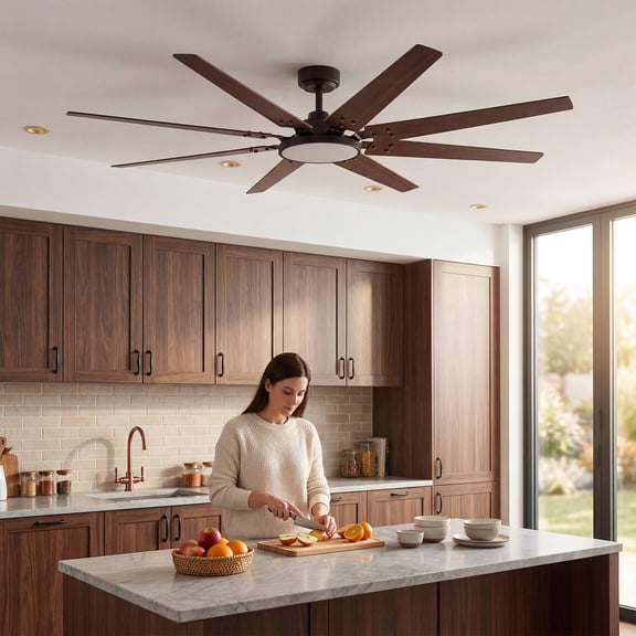 CazToi 72 Inch Ceiling Fan with Remote, 6 Speeds, 8 Blades, Dimmable LED Lights