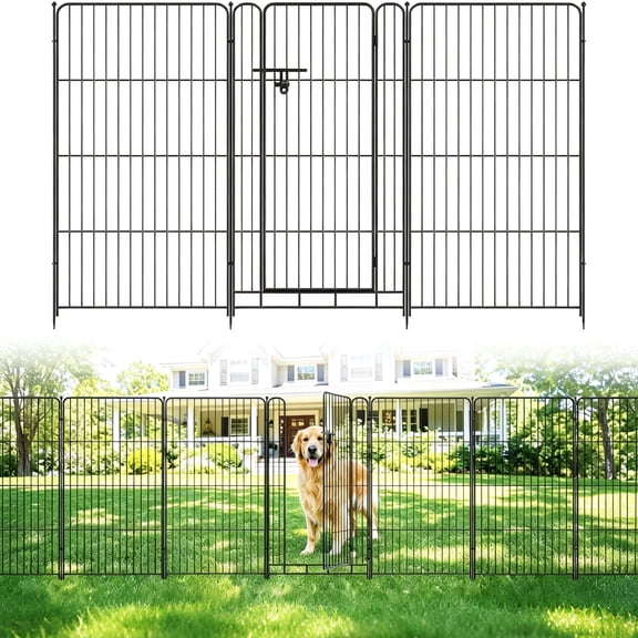 CazToi 8-Panel Iron Garden Fence with Gate, 48" H, Heavy-Duty Outdoor Metal Fencing