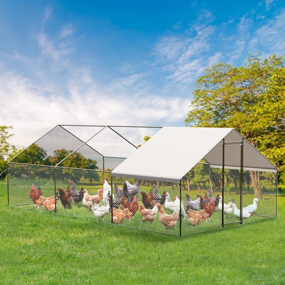 CazToi 9.8*6.5*6.5 Ft Walk In Chicken Coop Heavy Duty Metal with Waterproof Cover
