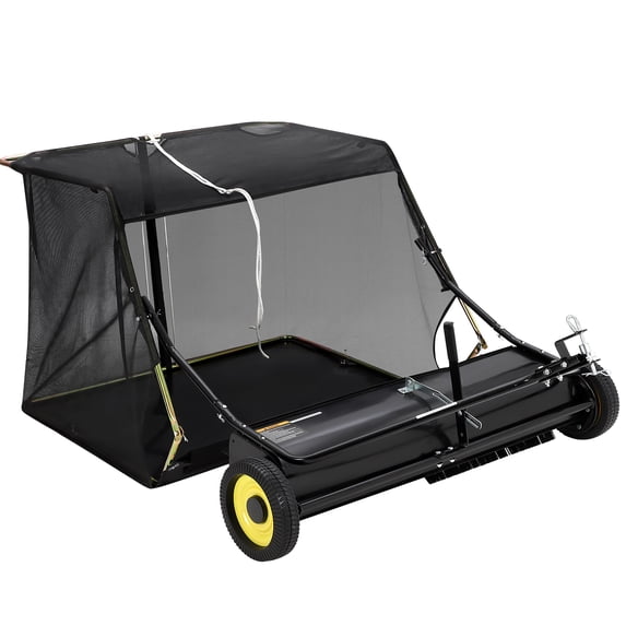 CazToi ATV Tow Behind Lawn Sweeper 50 Inch, Heavy Duty Pull Behind Grass & Leaf Collector