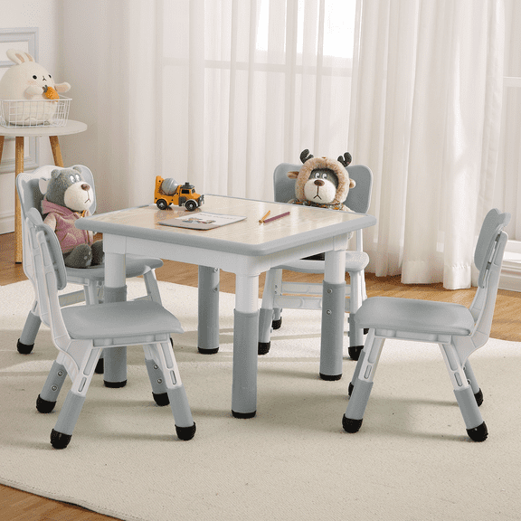 CazToi Adjustable Kids Table and 4 Chairs Set for Toddler & Kids