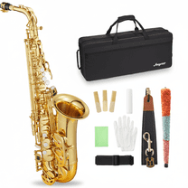 CazToi Alto Saxophone Eb with Gold Lacquer Finish & Full Kit with Mouthpiece Reeds Strap & Stand