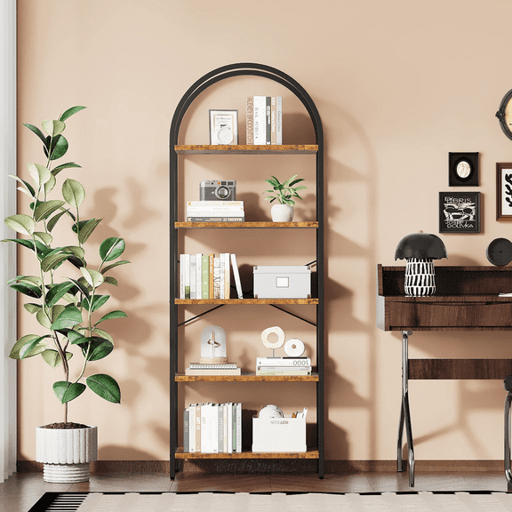 CazToi Arched Bookshelf, 5-Tier Tall Bookcase, Modern Freestanding Open Display Storage Rack