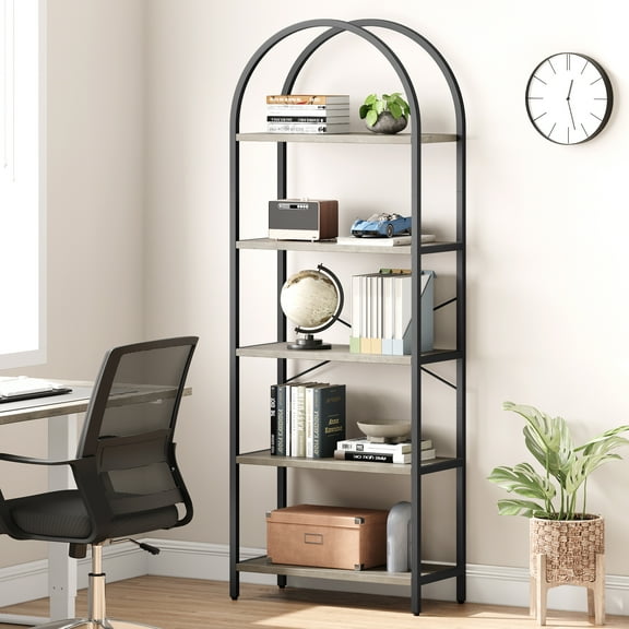 CazToi Arched Bookshelf, 5-Tier Tall Bookcase, Modern Freestanding Open Display Storage Rack
