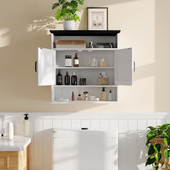 CazToi Bathroom Wall Cabinet with 2 Doors, 24"W x 9"D x 25"H Wall Mounted Storage Cabinet, Particle Board Cabinet