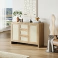 thumbnail image 1 of CazToi Farmhouse Sideboard 2 Doors 3 Rattan Drawers Adjustable Shelves Multiroom Storage Brown, 1 of 7