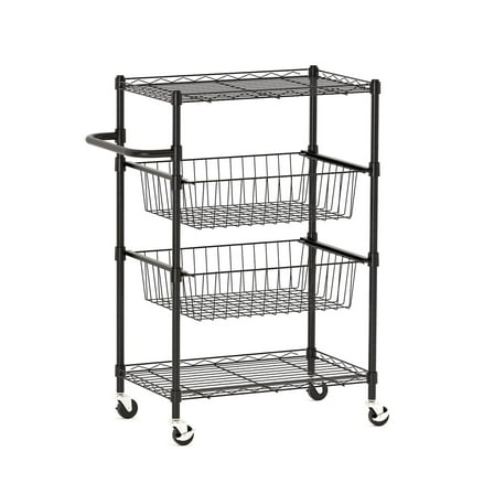 CazToi Heavy-Duty 4-Tier Rolling Cart with Locking Wheels, 110 Lbs Capacity Utility Cart for Kitchen, Garage & Commercial Use