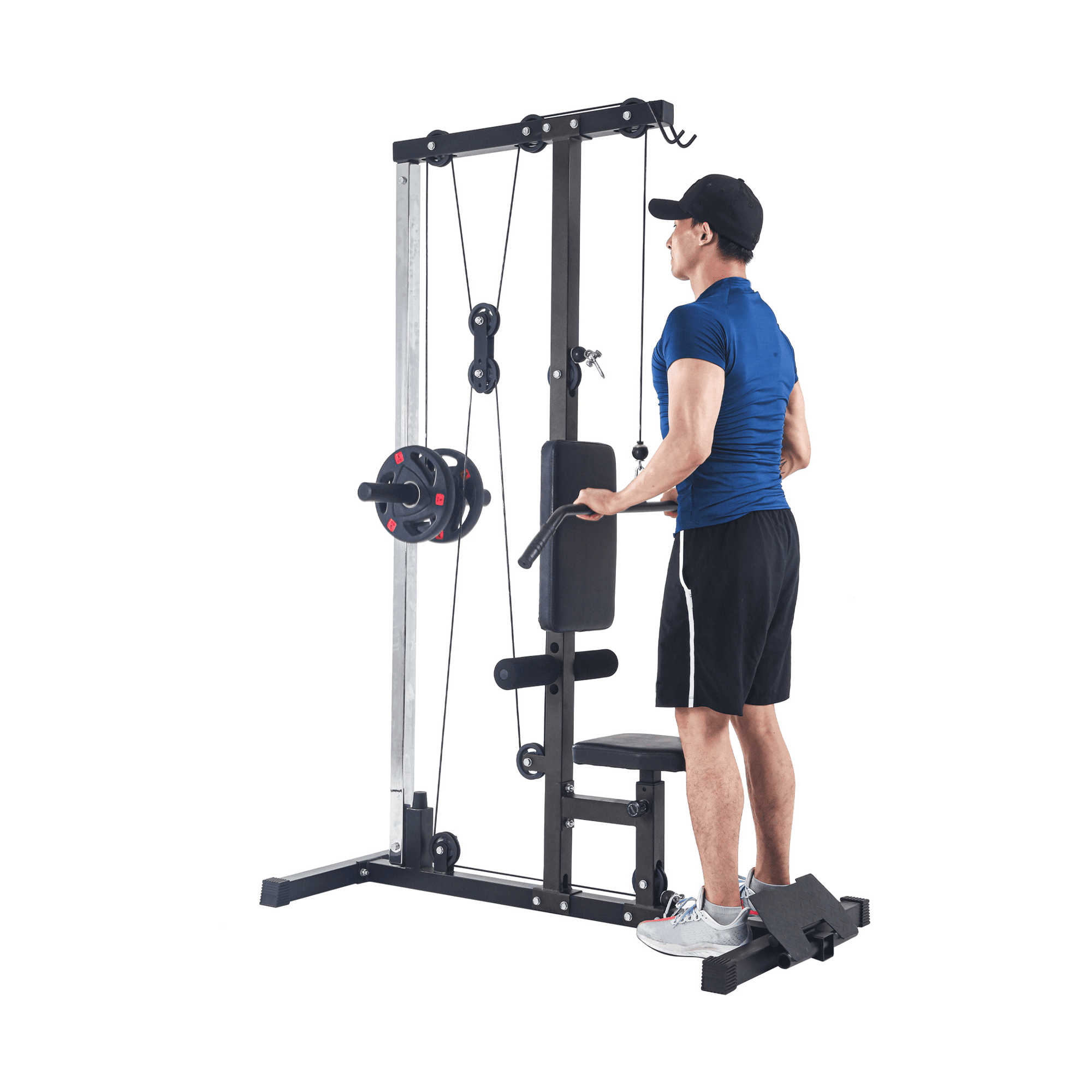 CazToi Heavy Duty LAT Row Cable Machine with High and Low Pulley Stations for Home Gym Strength Training, Black