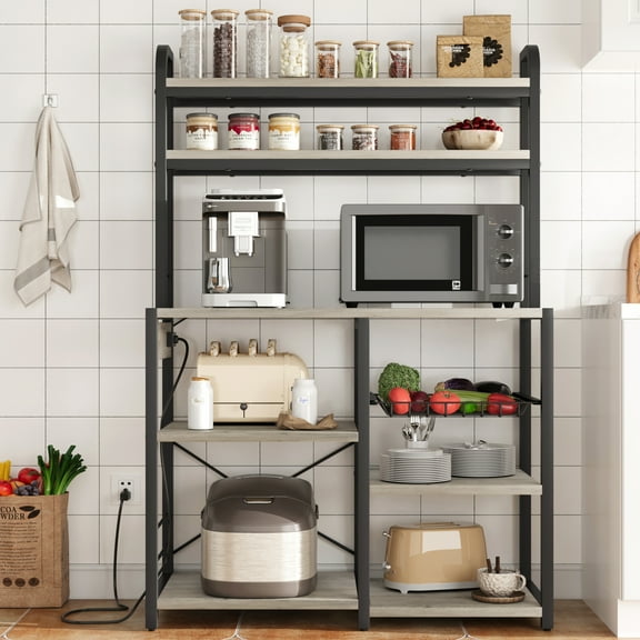 CazToi Industrial 6-Tier Bakers Rack with Power Outlet Ideal for Kitchen, Dining & Living Room