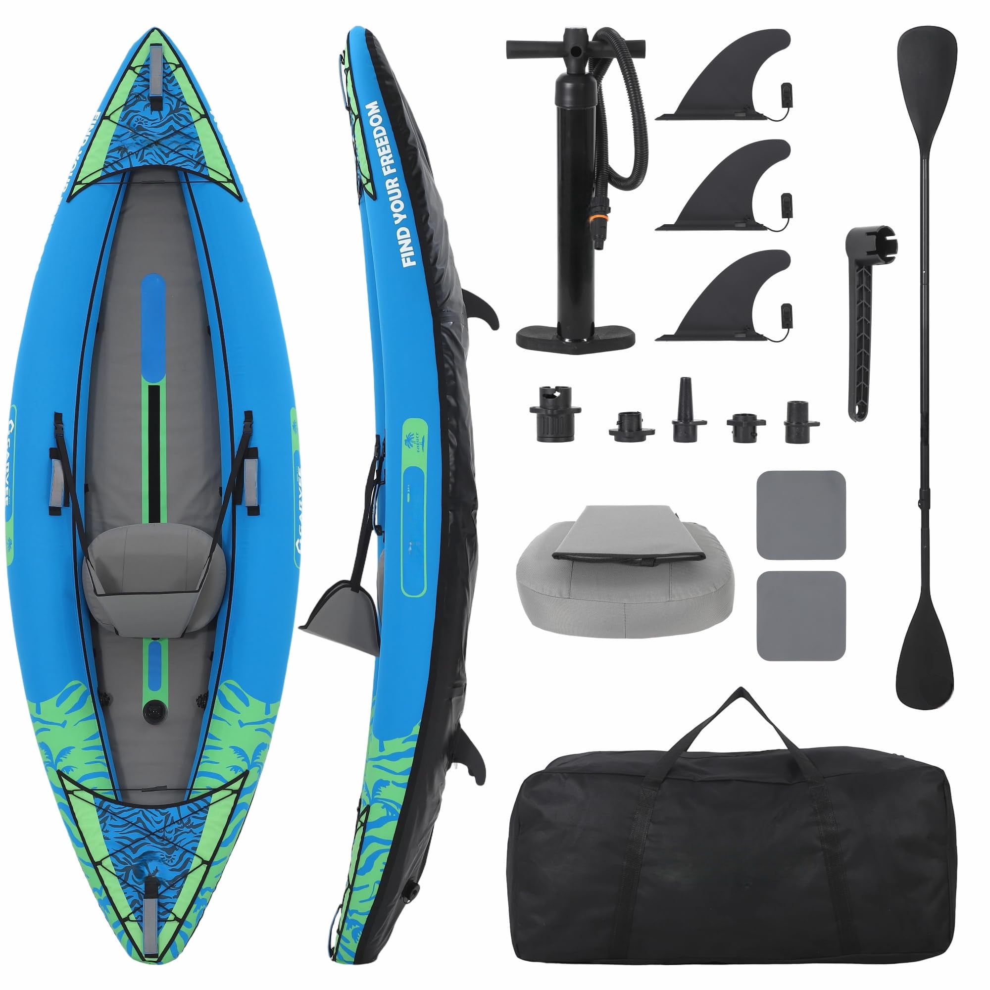 CazToi Inflatable Kayak Set with 600D Oxford Fabric Cover Includes Pump Paddles Seat Heavy Duty Blow Up Canoe 118in