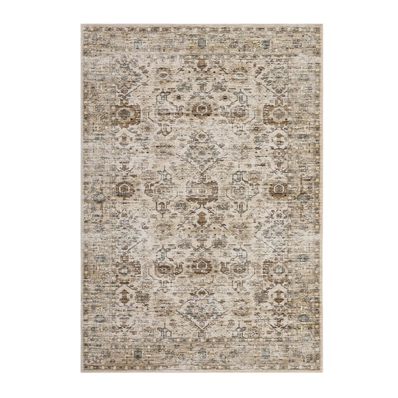 CazToi Large Washable Rug Non Slip Rug Vintage Floral Distressed Rugs Ultra-Thin Low Pile Non-Shedding Foldable Oriental Floor Carpet for Home