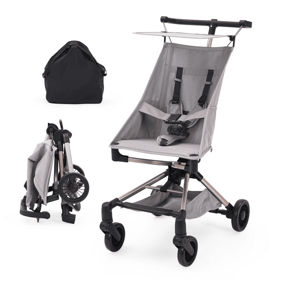 CazToi Lightweight Compact One-Hand Fold Stroller Adjustable Canopy Travel Black